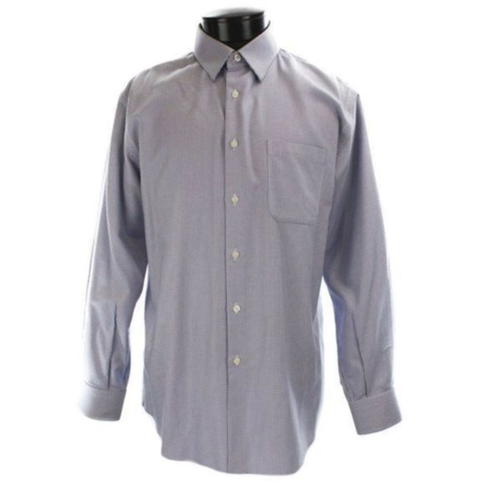 NEIMAN MARCUS Men's Blue Small Checker Oxford Shirt Size 15.5